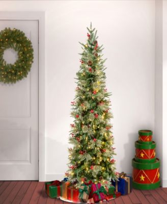 National Tree Company 6' Feel-Real Virginia Pine Hinged Pine-Needle PE PVC Mixed Christmas Tree -Slim, 56 Berries 56 Pinecones