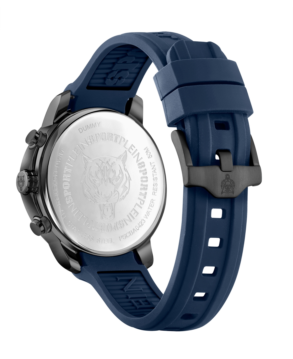 Shop Plein Sport Men's Chronograph Date Quartz Plein Gain Blue Silicone Strap Watch 43mm In Ion Plated Black