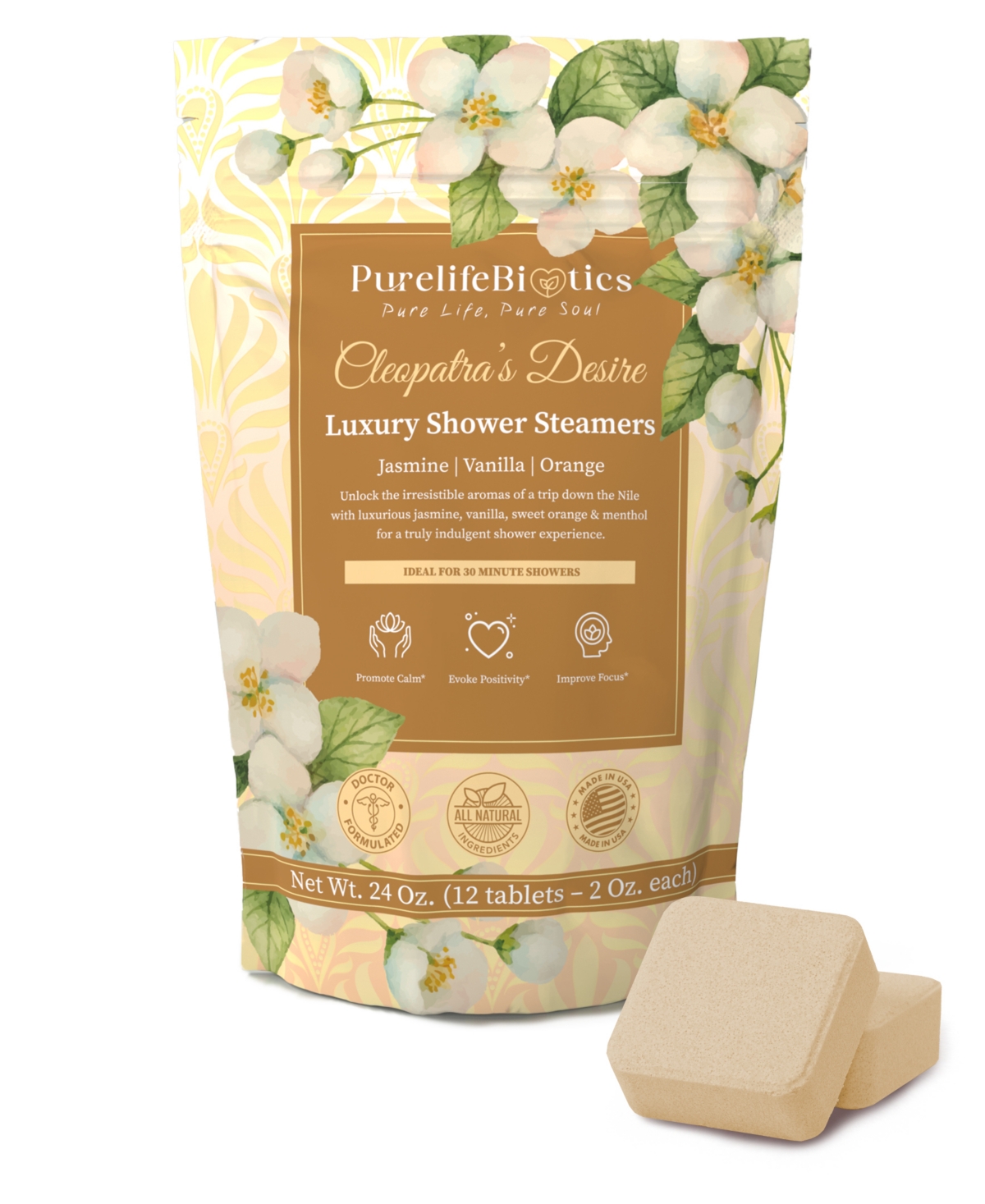 Aromatherapy Shower Steamers, 100% Pure Essential Oils, All Natural, Usa Handmade Shower Melts, Body Care Set for Reducing Stress, Enhancing Focus & R