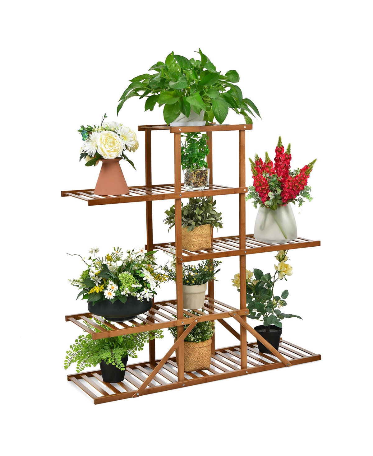 Bamboo Plant Stand 5 tier 10 Potted Plant Shelf Display Holder - Natural