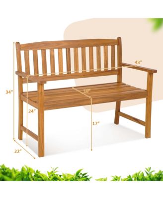 Patio Acacia Wood Bench 2-Person Slatted Seat Backrest