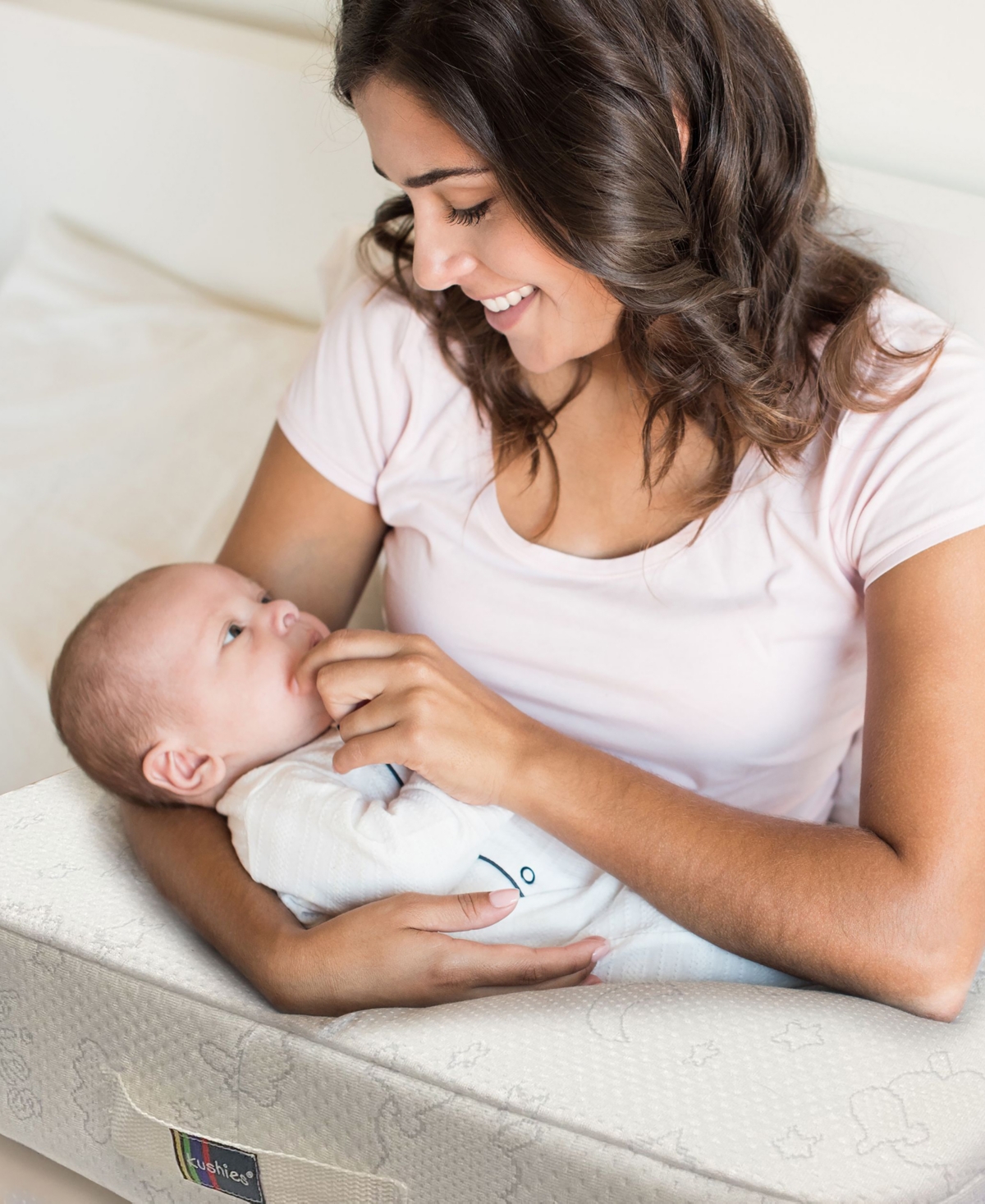 Kushies Baby Boys or Baby Girls Easy Nursing Pillow - White and Gray