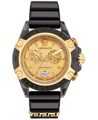 Versace - Men's Icon Active Swiss Chronograph Diamond (0.15 ct. t.w.) Black Silicone Strap Watch 44mm