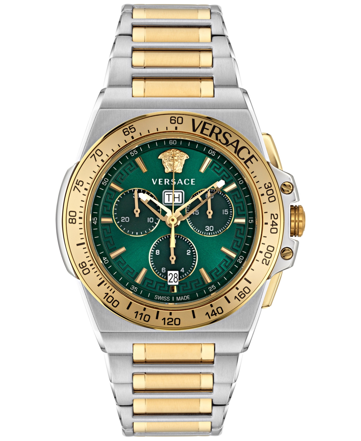 Shop Versace Men's Swiss Chronograph Greca Extreme Two-tone Stainless Steel Bracelet Watch 45mm In Two Tone