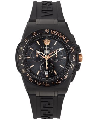 Versace - Men's Swiss Chronograph Greca Extreme Black Silicone Strap Watch 45mm
