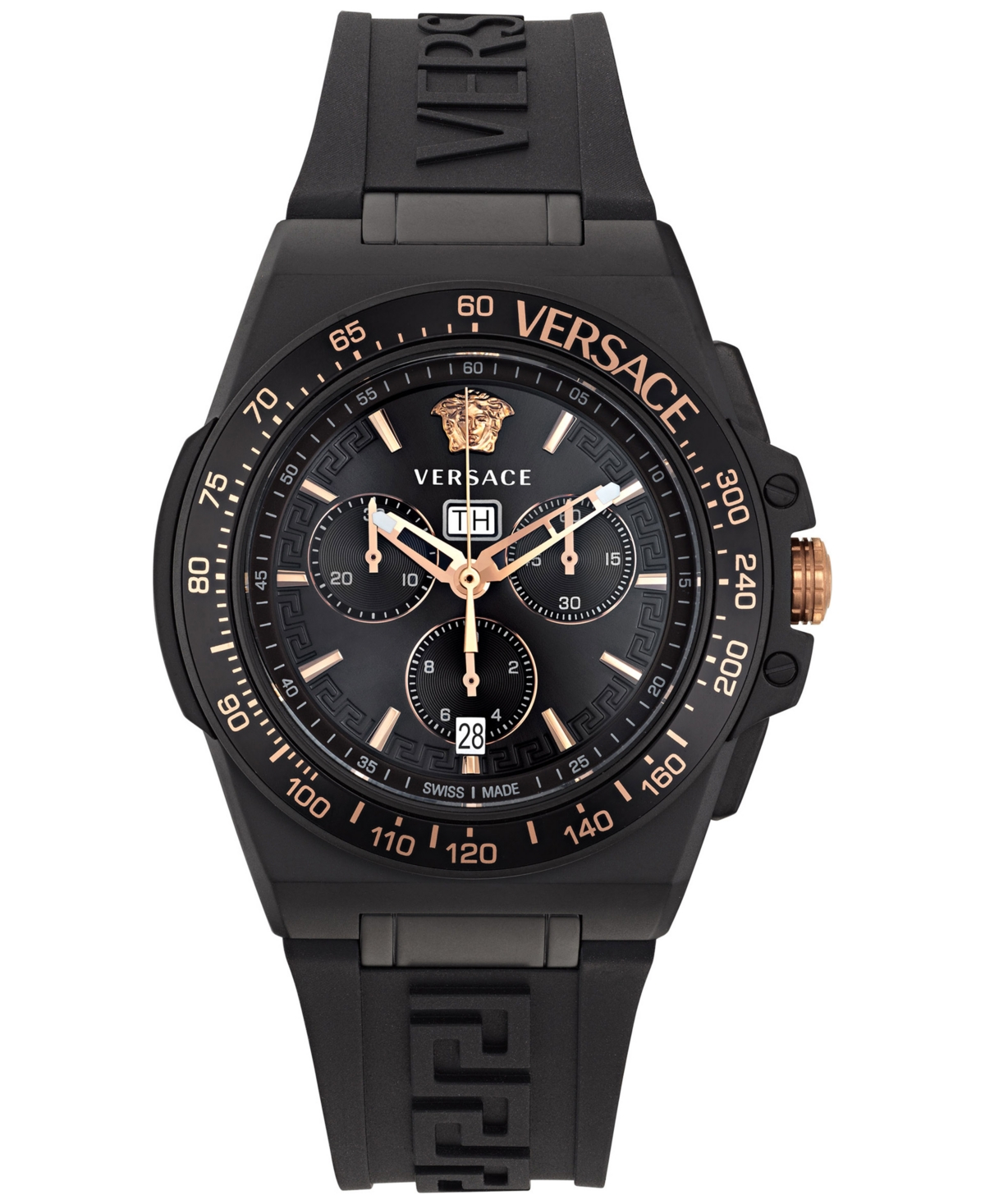 Shop Versace Men's Swiss Chronograph Greca Extreme Black Silicone Strap Watch 45mm In Ip Black