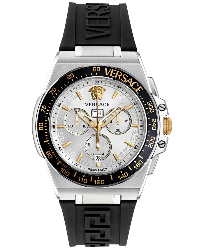 Versace Men's Swiss Chronograph Greca Extreme Black Silicone Strap Watch  45mm - Macy's