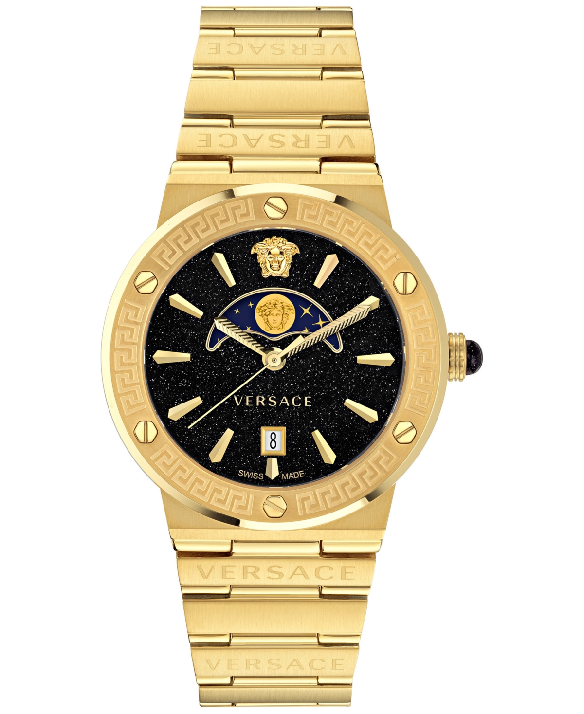 Versace Women's Swiss Greca Logo Gold Ion Plated Stainless Steel Bracelet Watch 38mm In Ip Yellow Gold