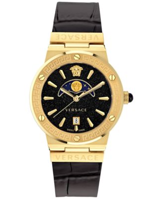Versace - Women's Swiss Greca Logo Black Leather Strap Watch 38mm