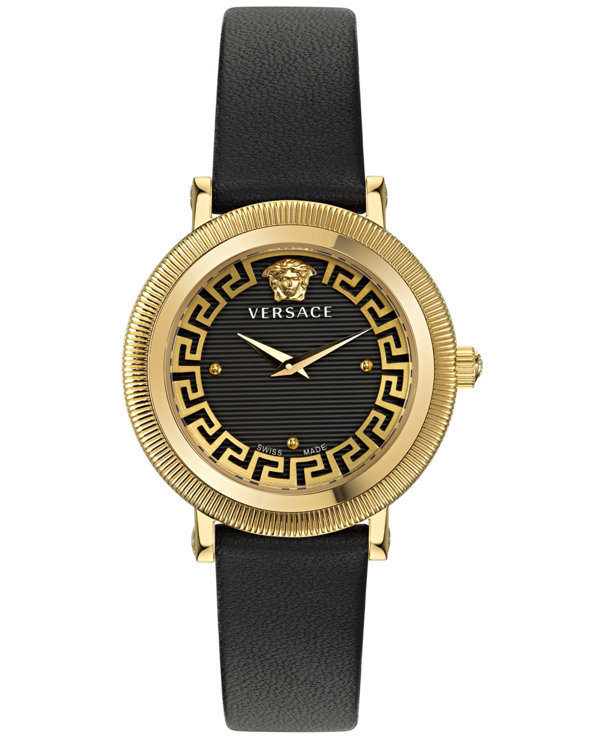 Versace Women's Swiss Greca Flourish Black Leather Strap Watch 35mm