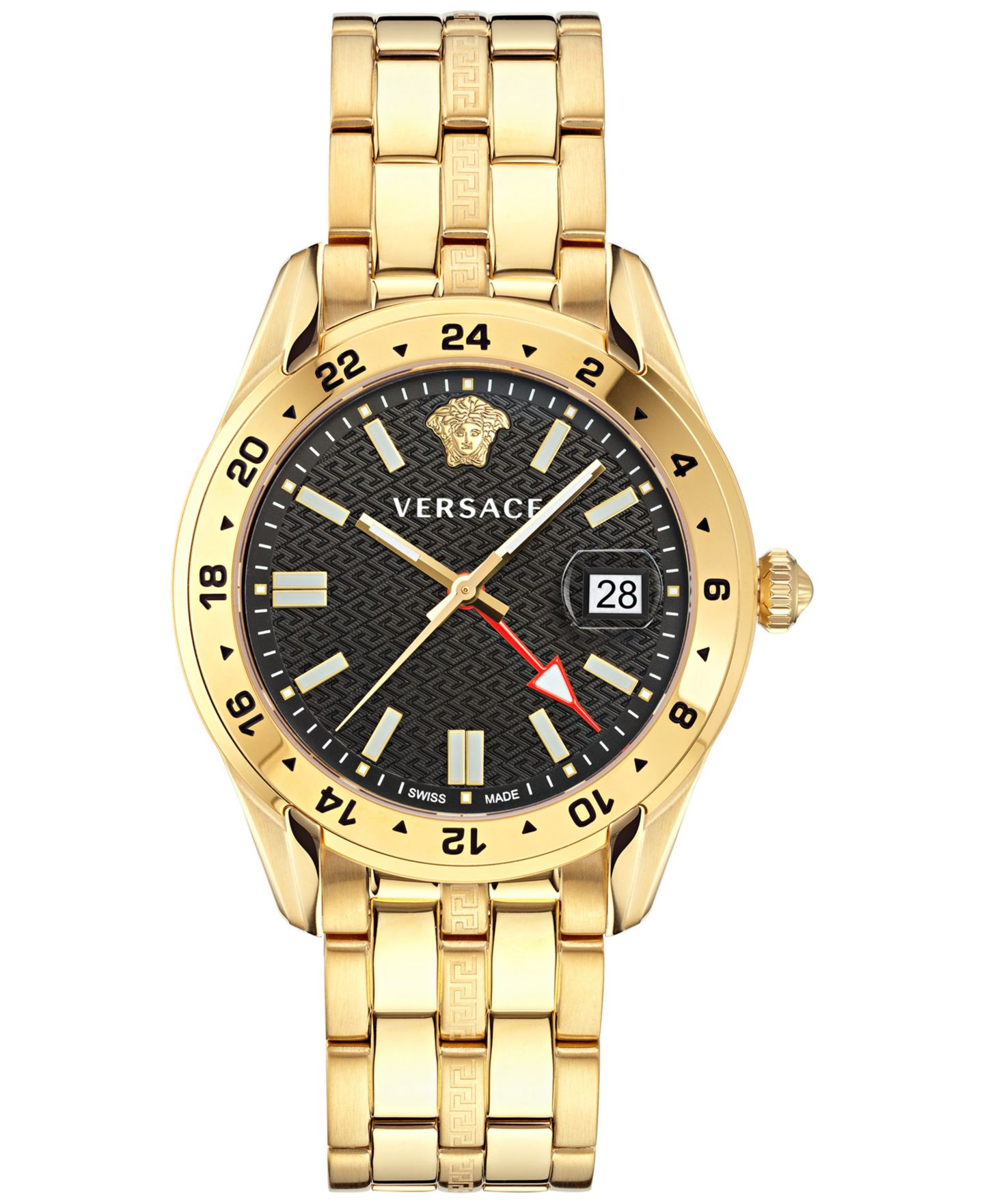 Мужские часы Versace Swiss Greca Time GMT Gold Ion Plated Stainless Steel Bracelet Watch 41mm — фото 1