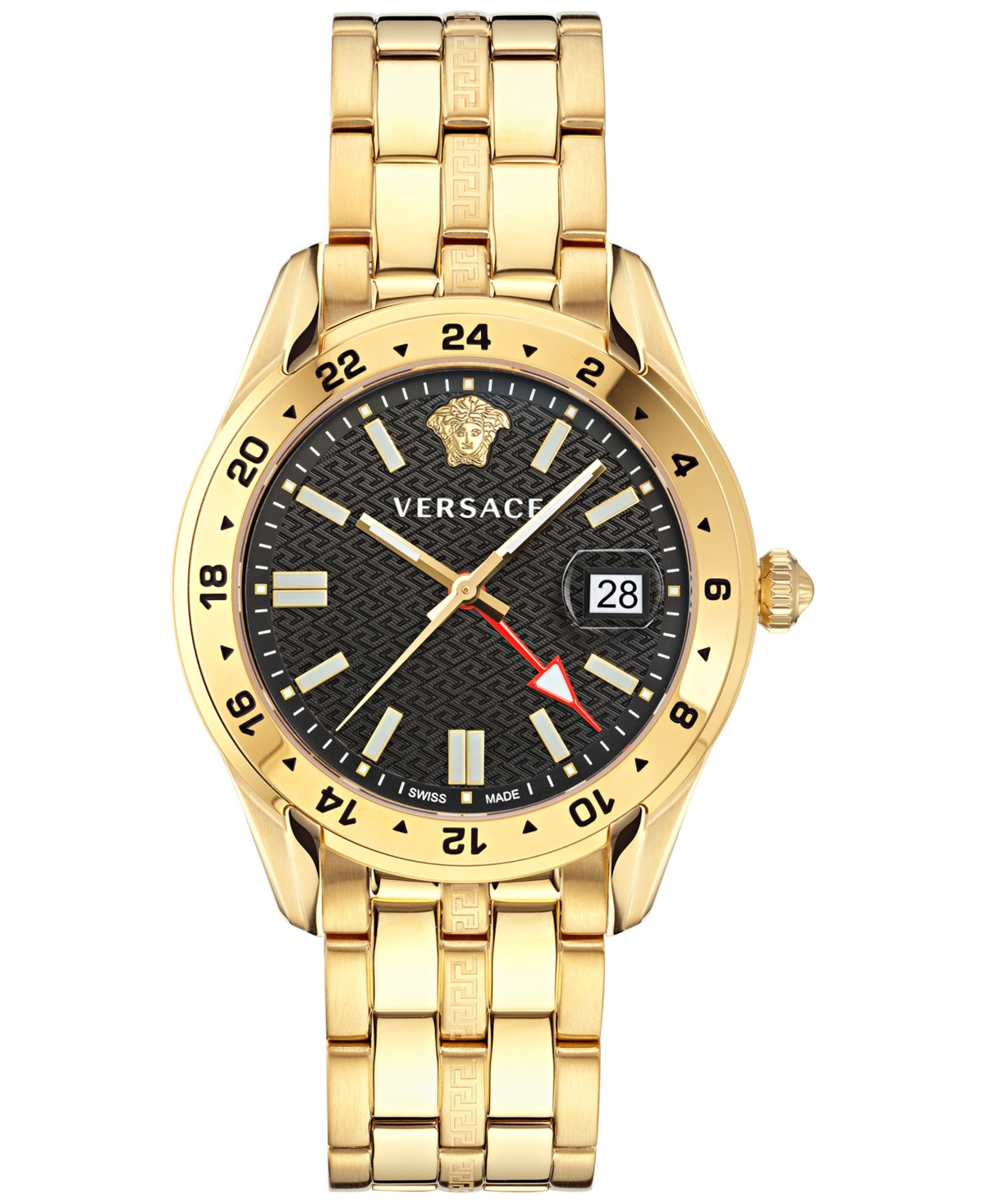 Shop Versace Men's Swiss Greca Time Gmt Gold Ion Plated Stainless Steel Bracelet Watch 41mm In Ip Yellow Gold