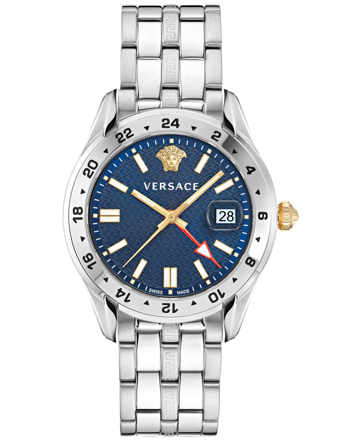 Shop Versace Men's Swiss Greca Time Gmt Stainless Steel Bracelet Watch 41mm