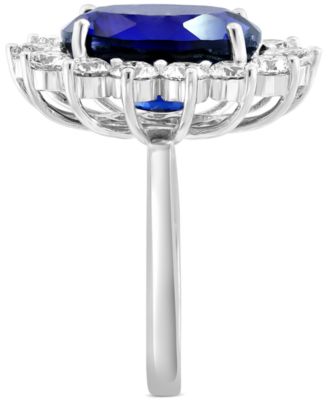 EFFY&reg; Lab Grown Sapphire (6-5/8 ct.t.w.) & Lab Grown Diamond (2-1/20 ct. t.w.) Halo Ring in 14k White Gold