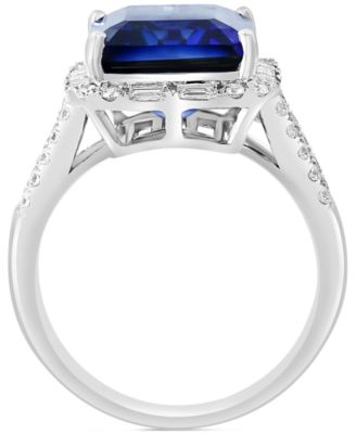 EFFY&reg; Lab Grown Sapphire (7-5/8 ct. t.w.) & Lab Grown Diamond (1 ct. t.w.) Halo Statement Ring in 14k Gold
