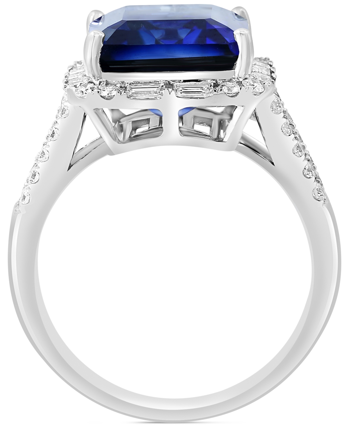 Effy Lab Grown Sapphire (7-5/8 ct. t.w.) & Lab Grown Diamond (1 ct. t.w.) Halo Statement Ring in 14k Gold - 14K White Gold