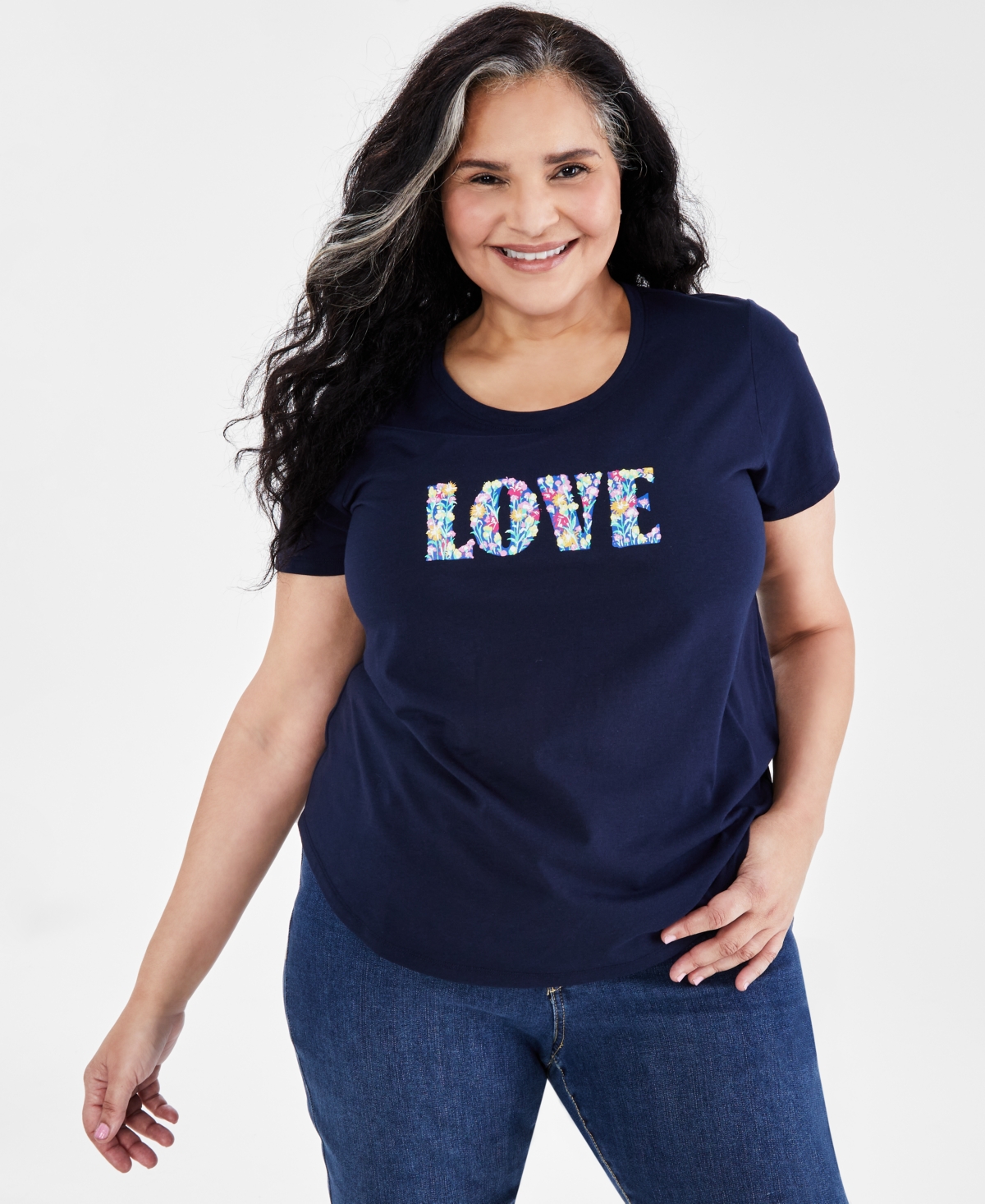 Style & Co Plus Size Graphic Print T-shirt, Created For Macy's In Love Industrial Blue