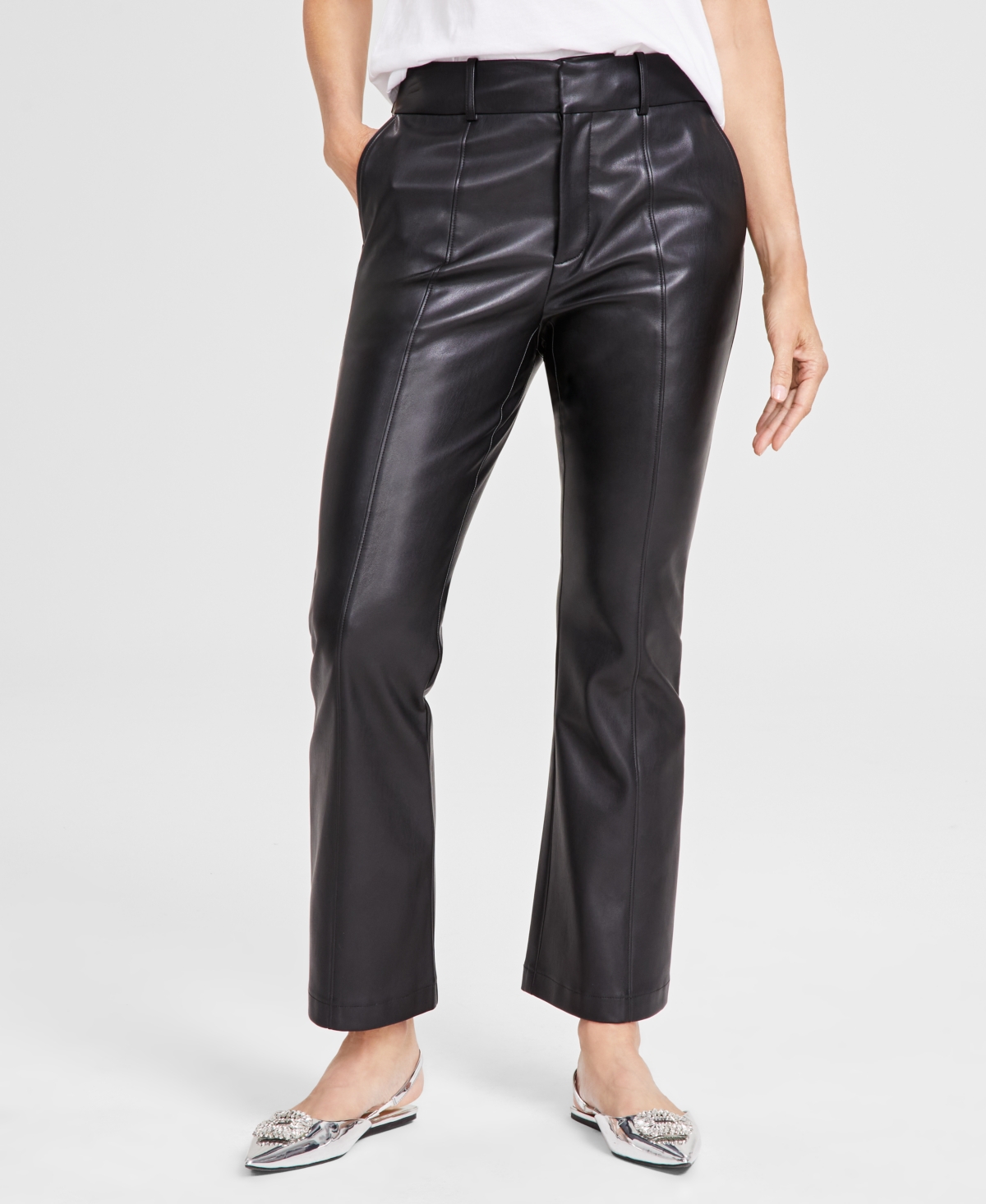 Women's Faux-Leather Kick-Flare Pants, Created for Macy's - Cocoa Bean