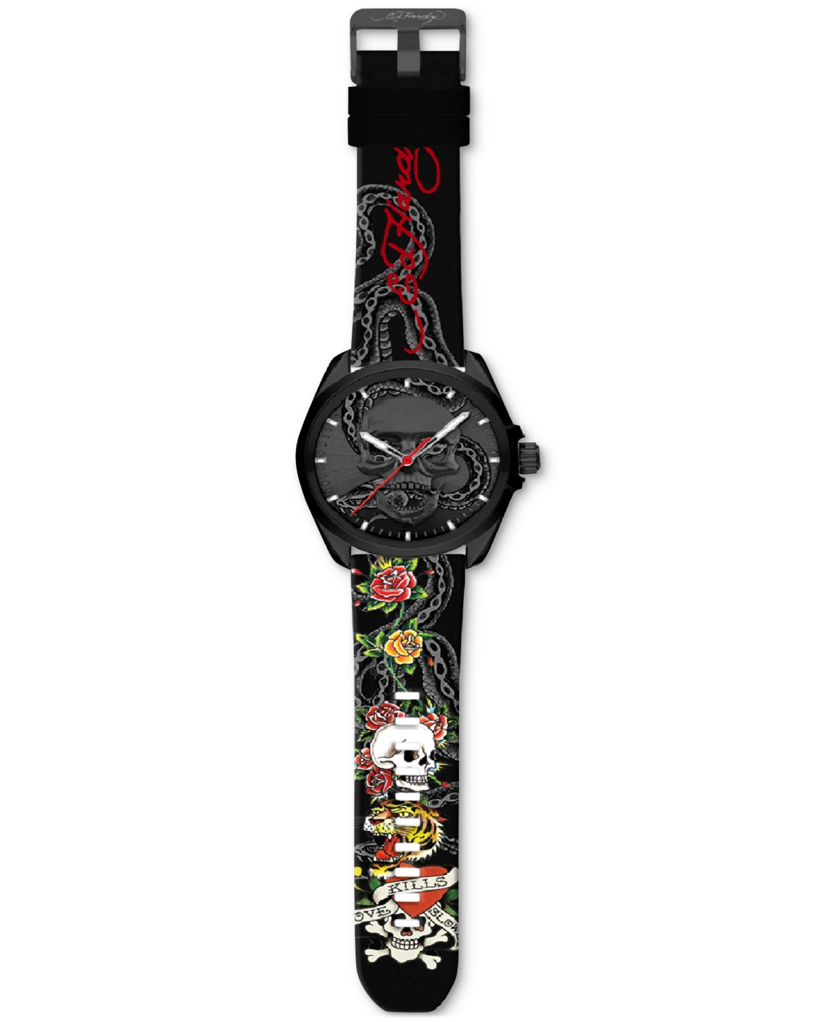 Men's Printed Black Silicone Strap Watch 46mm - Black