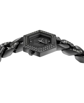 Women's The Hexagon Black-Tone Stainless Steel Crystal Link Bracelet Watch 28mm
