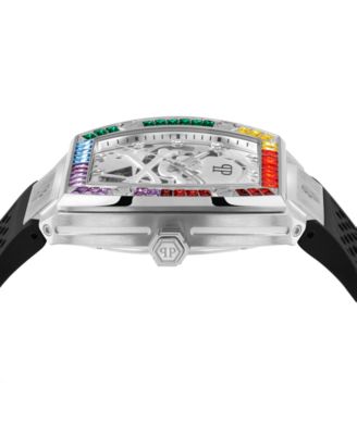 Men's Automatic The Keleton Black Silicone Strap Watch 44mm