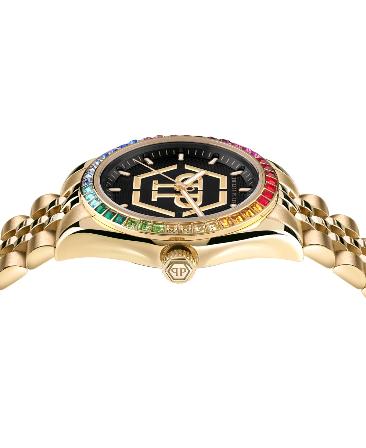 Philipp Plein Date Superlative Crystal Watch In Ip Yellow Gold
