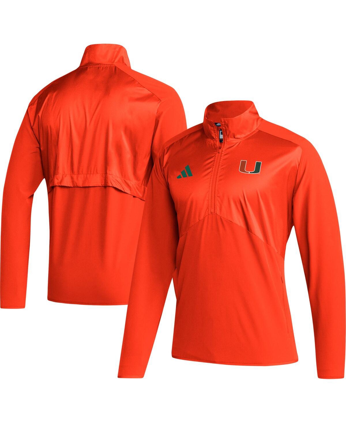 Men's adidasMiami Hurricanes Sideline Aeroready Raglan Sleeve Quarter-Zip Jacket - Orange