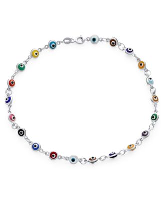 Protection Multicolor Evil Eye Anklet Charm Ankle Bracelet .925 Sterling Silver 9 Inch