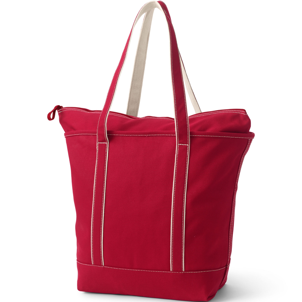 Lands' End Solid Color 5 Pocket Zip Top Long Handle Canvas Tote Bag