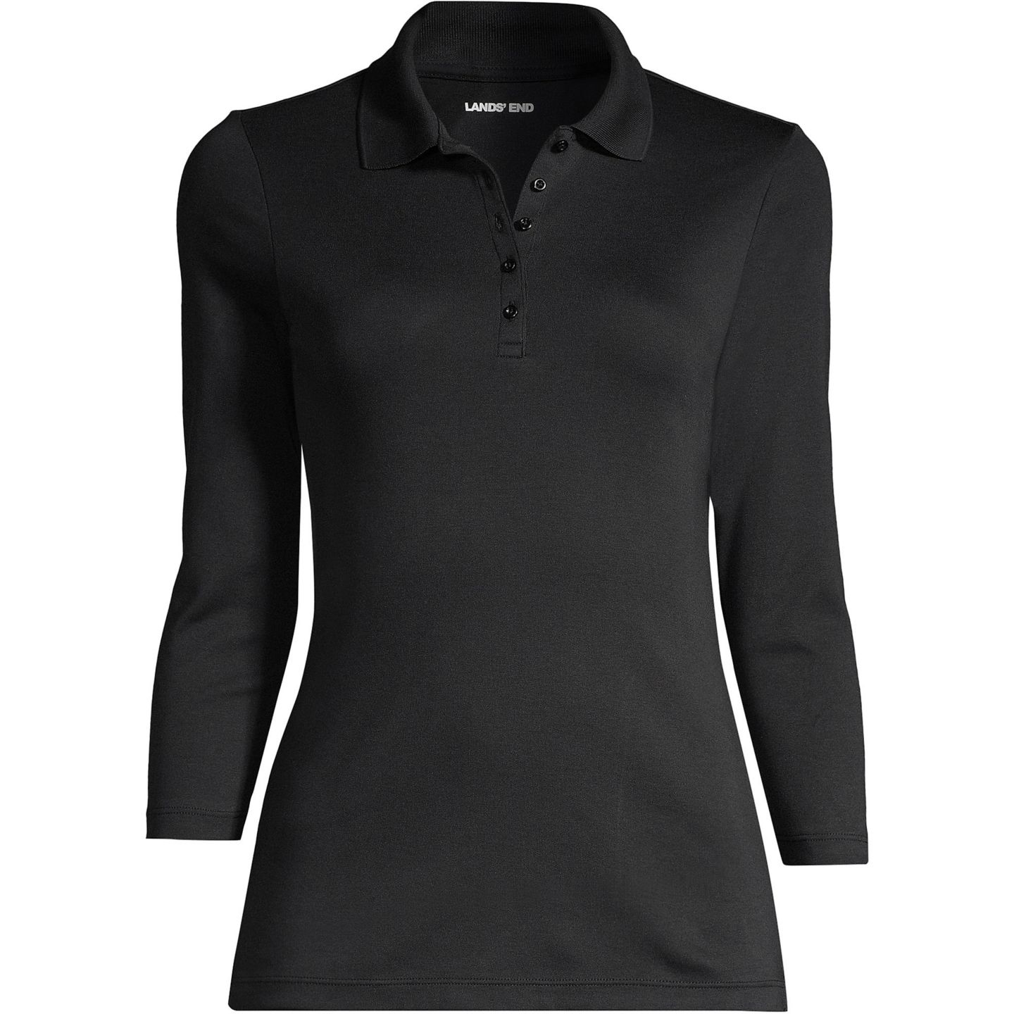 Женское поло Lands' End 3/4 Sleeve Supima Cotton Polo, цвет: Чёрный — фото 1