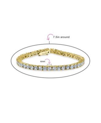 Classic 12CTW Cubic Zirconia Solitaire CZ Tennis Bracelet Gold Plated 7.5 Inch