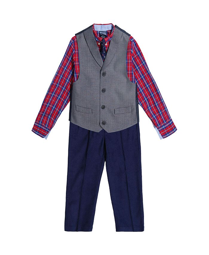 Nautica Toddler Boys Herringbone and Corduroy Vest, Pant, Shirt and ...