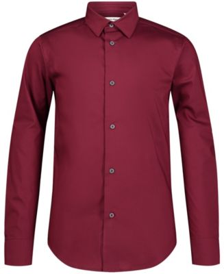 Calvin Klein Big Boys Long Sleeve Stretch Fashion Solid Poplin Shirt ...