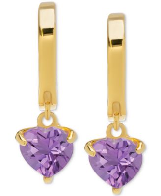 Macy's - Amethyst Heart Dangle Huggie Hoop Earrings (1-3/8 ct. t.w.) in 14k Gold-Plated Sterling Silver