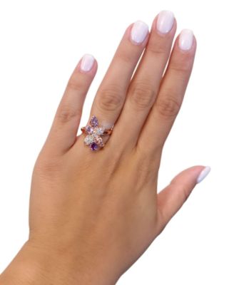 Multi-Gemstone (5/8 ct. t.w.) & Nude Diamond (1/4 ct. t.w.) Flower Ring in 14k Rose Gold