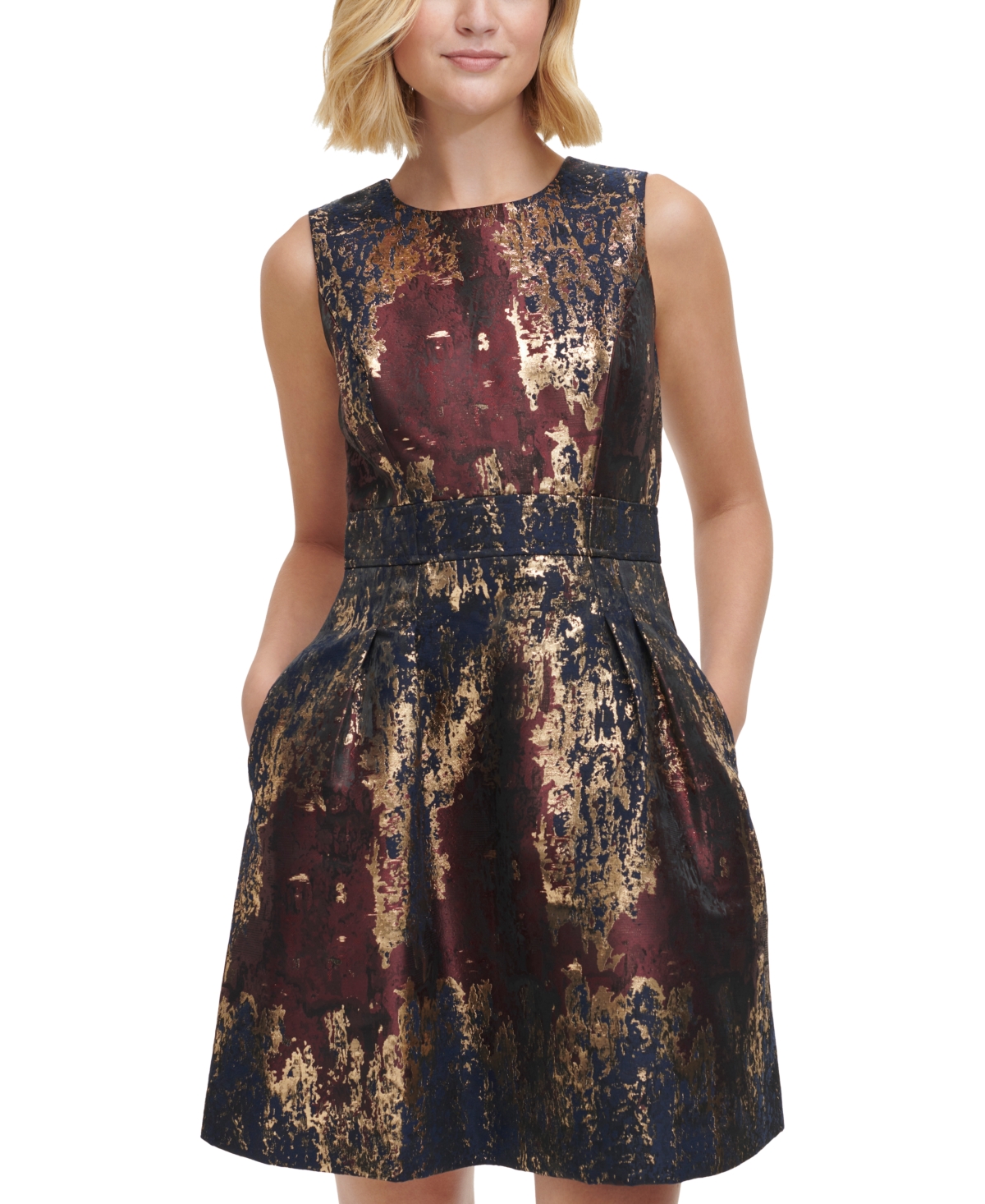 Vince Camuto Women's Metallic Jacquard Sleeveless Dress In Wine | ModeSens