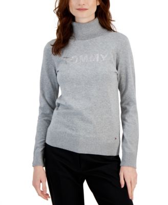 Women's Turtleneck Sequin-Logo Sweater