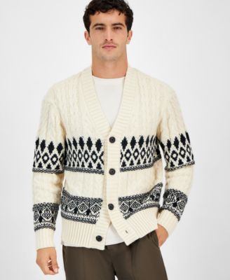 Native Youth - Men's Relaxed Fit Fair Isle Cardigan Sweater