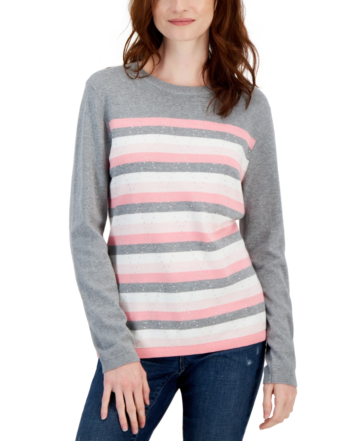 Tommy Women's Cotton Colorblocked Argyle Striped Sweater In Heather Grey Multi |