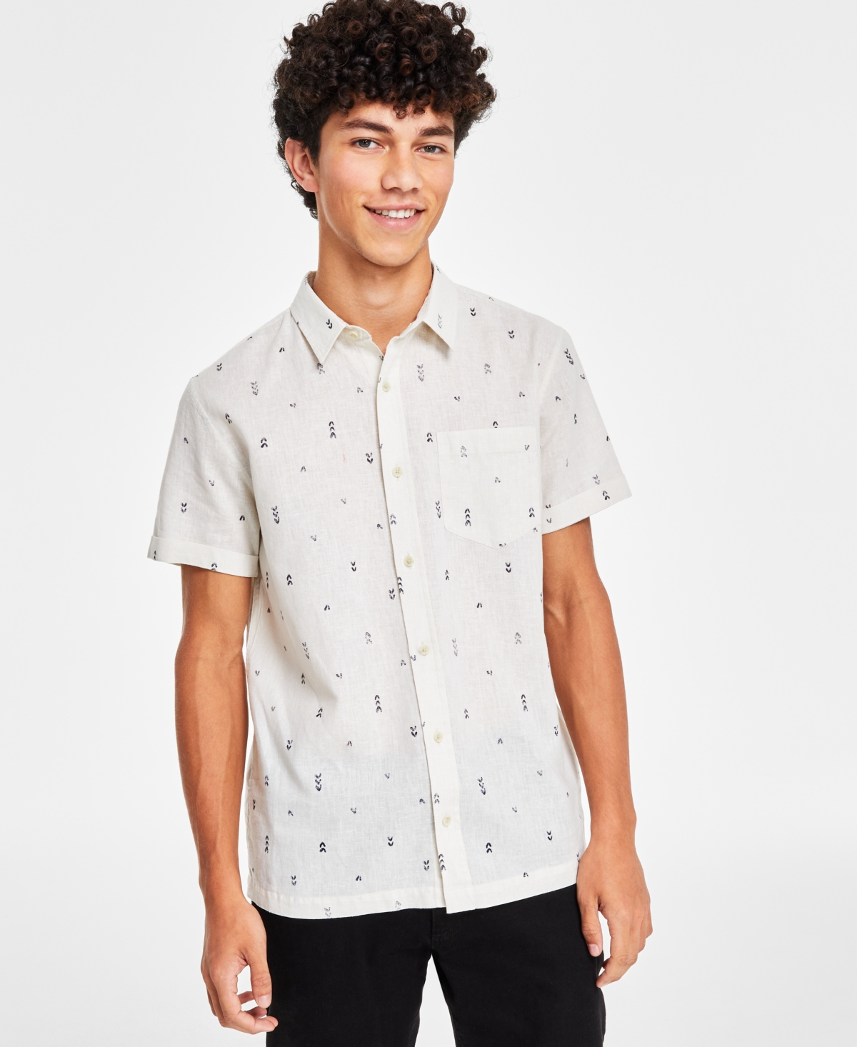 Sun + Stone Men's Carey Abstract Arrows Linen-blend Shirt, Created For Macy's In Vintage White