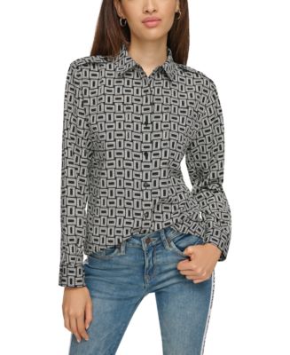 KARL LAGERFELD PARIS Women's Monogram Printed Utility Shirt