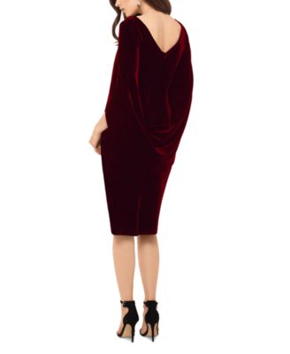 Petite Velvet Cape-Sleeve Drape-Back Dress