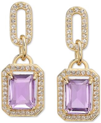 Amethyst (4-3/8 ct. t.w.) & White Topaz (1-1/6 ct. t.w.) Framed Dangle Drop Earrings in 14k Gold-Plated Sterling Silver (Also in Sky Blue Topaz, Onyx & Citrine)
