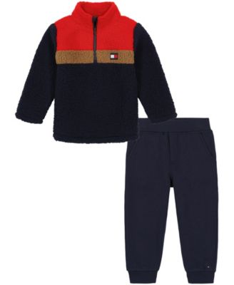 Hilfiger Boys Sherpa Colorblock 1/4 Zip Pullover and Fleece Joggers, 2 Set - Macy's