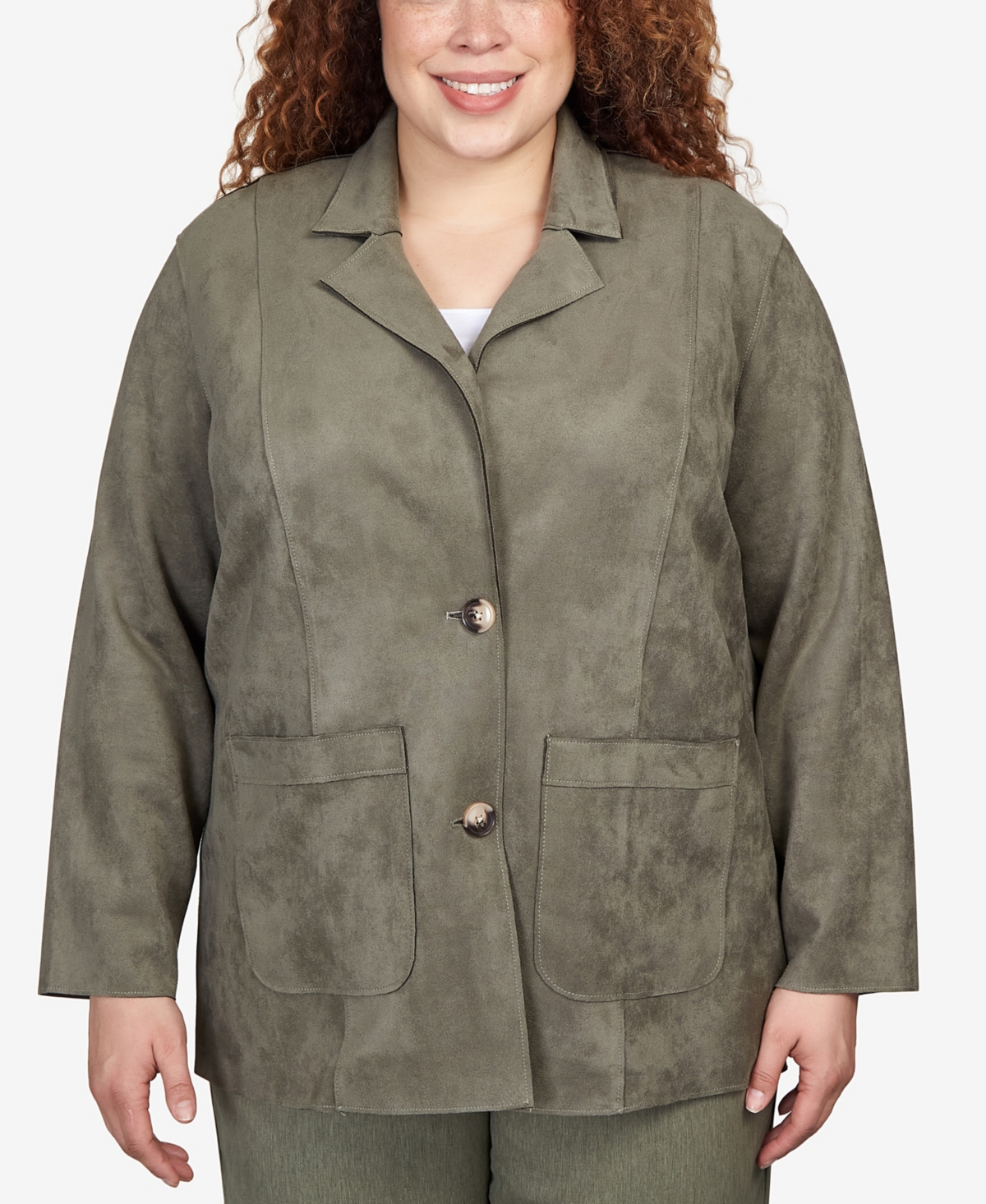 Alfred Dunner Plus Size Chelsea Market Faux Suede Car Jacket - Moss