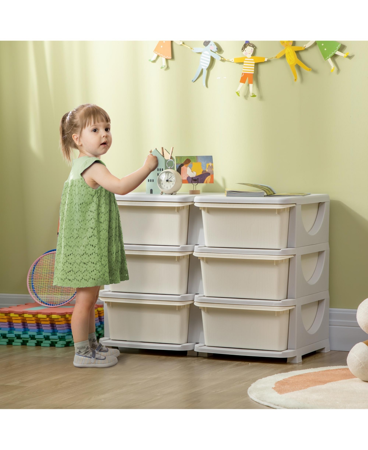 Qaba 29.5" 3 Tier Kids Storage Unit Dresser Tower