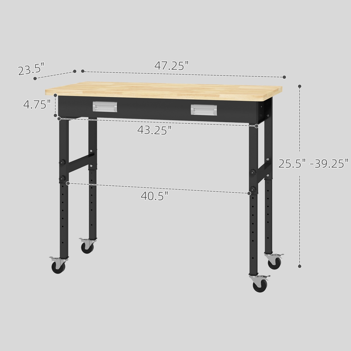 Homcom Mobile Project Workbench Station with Adjustable Legs, Black/Natural - black