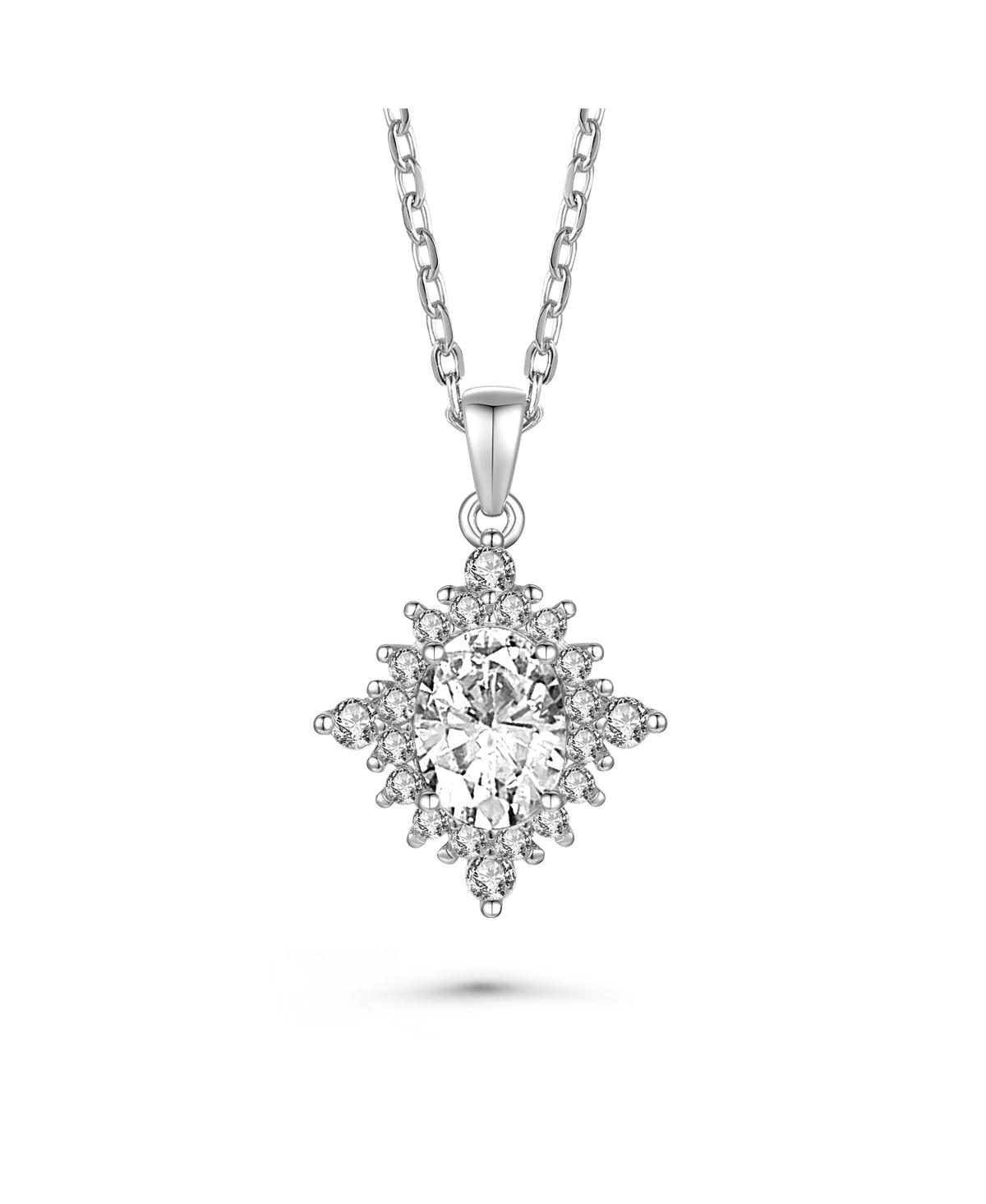 Cubic Zirconia Sterling Silver White Gold Plated Shape Pendant - Blue