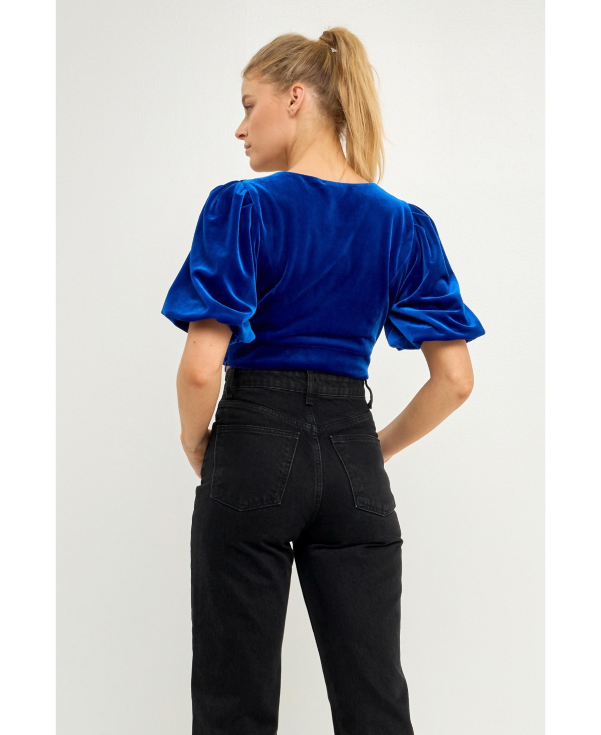endless rose Women's Velvet Puff Sleeve Top