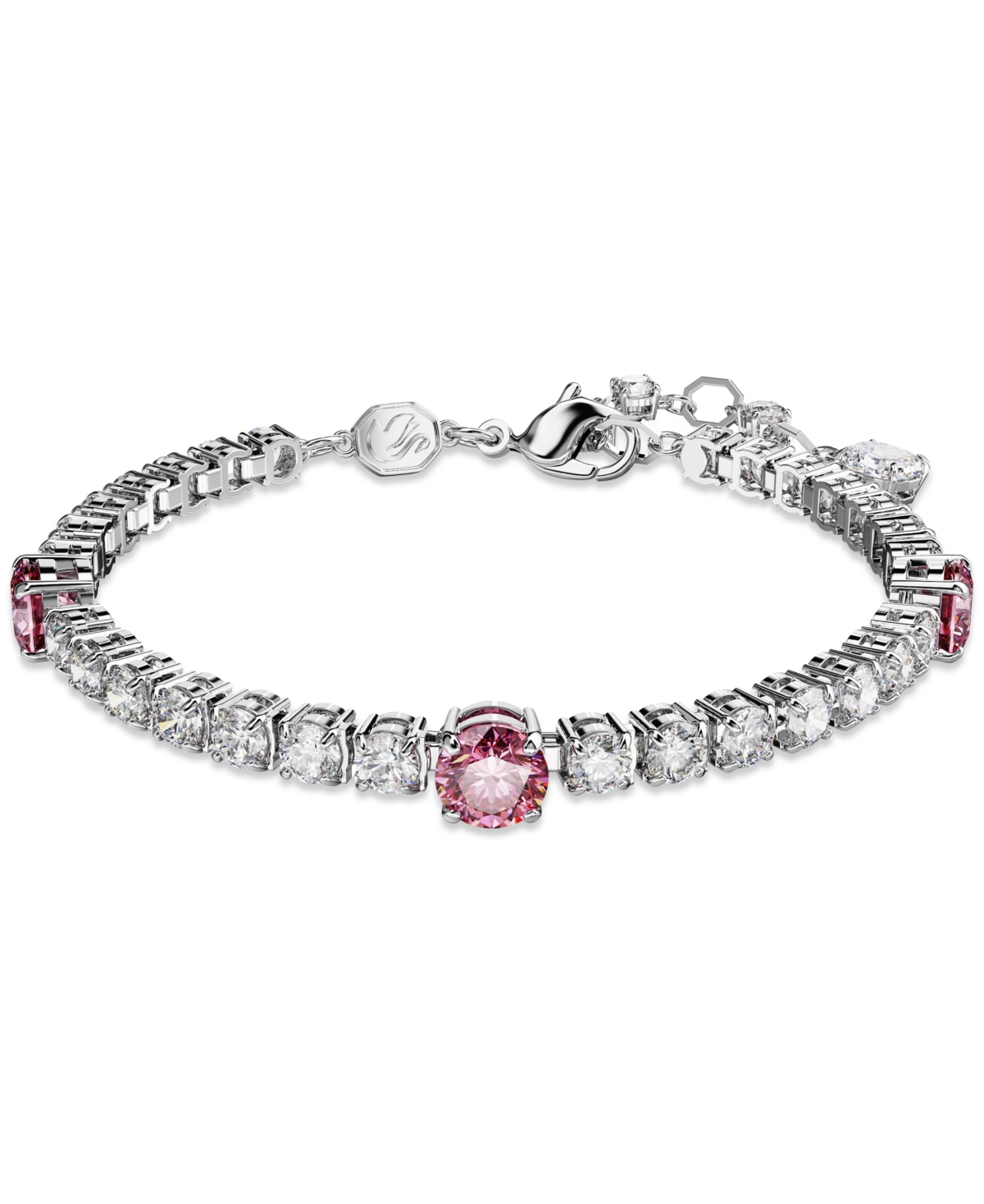 Shop Swarovski Rhodium-plated Mixed Crystal Tennis Bracelet In Pink